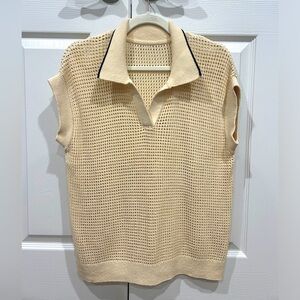 Knit Cream Short Sleeve Collared Sweater